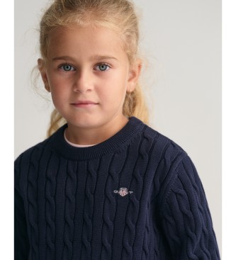 Gant Shield Kids navy cotton knitted crew neck jumper in ecru cotton