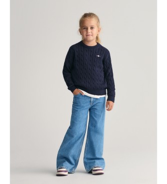 Gant Shield Kids - Pull  col ras du cou en coton tricot marine, en coton cru