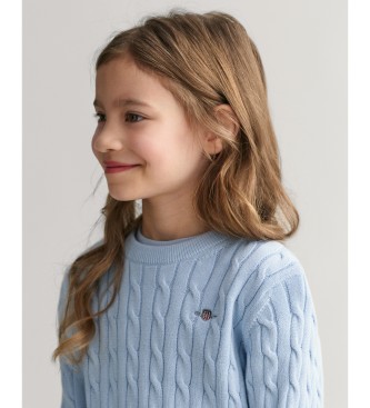 Gant Shield Kids blauw gebreide ronde hals trui in ecru katoen