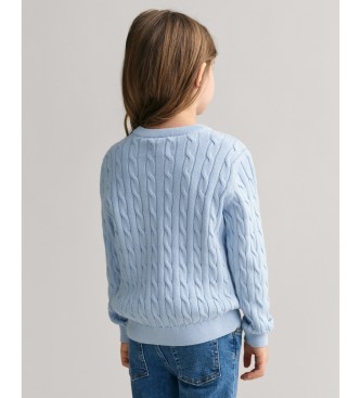 Gant Shield Kids blauw gebreide ronde hals trui in ecru katoen