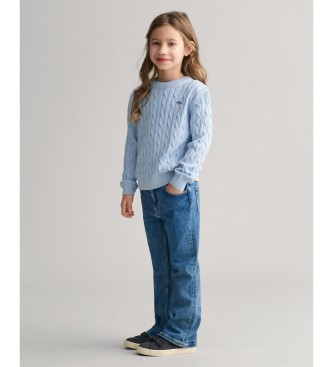 Gant Shield Kids blauw gebreide ronde hals trui in ecru katoen