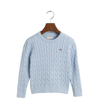 Gant Shield Kids blauw gebreide ronde hals trui in ecru katoen