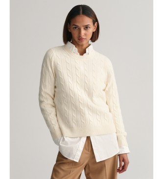 Gant Pleten pulover v barvi ecru