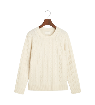 Gant Rundhalsausschnitt Schafe Wolle Achter gestrickt Pullover weiß