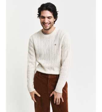 Gant Pullover mit rundem Halsausschnitt aus weier Schafwolle mit Achterstrick