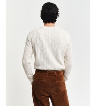 Gant Pullover mit rundem Halsausschnitt aus weier Schafwolle mit Achterstrick