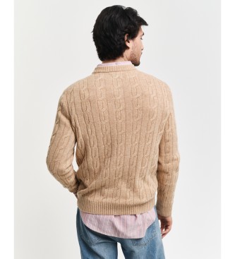 Gant Round neck jumper in brown sheep's wool, knitted with eights