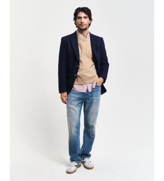 Gant Round neck jumper in brown sheep's wool, knitted with eights