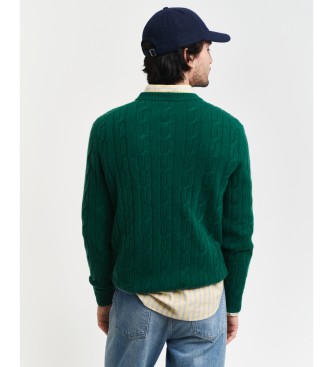 Gant Round neck jumper in green sheep's wool with eights knitted fabric