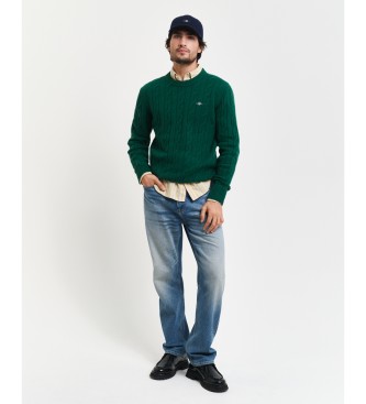 Gant Round neck jumper in green sheep's wool with eights knitted fabric