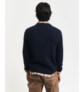 Gant Navy gebreide trui met ronde hals en achten uit schapenwol