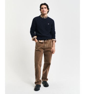 Gant Navy gebreide trui met ronde hals en achten uit schapenwol
