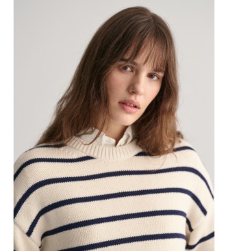 Gant Rundhals-Pullover mit beigen Streifen