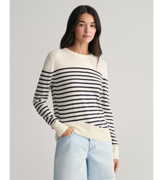 Gant Round-necked jumper in white fine knitted fabric with stripes