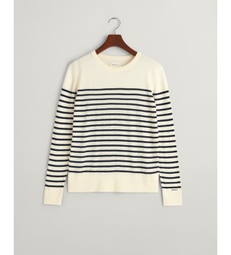 Gant Round-necked jumper in white fine knitted fabric with stripes