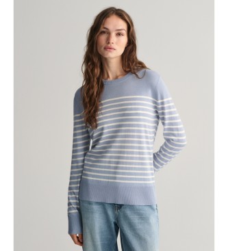 Gant Blue fine knit striped crew neck jumper