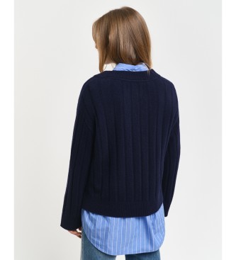 Gant Wool Pullover With V-neck and wide navy ribbed collar