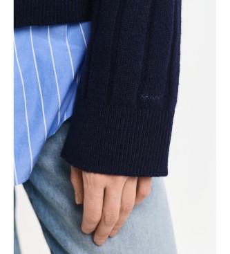 Gant Wool Pullover With V-neck and wide navy ribbed collar