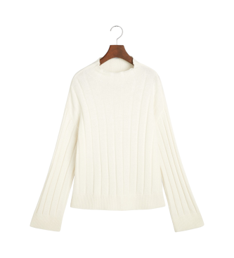 Gant Wool Pullover With Straight Neck And Wide Ribbed Collar white