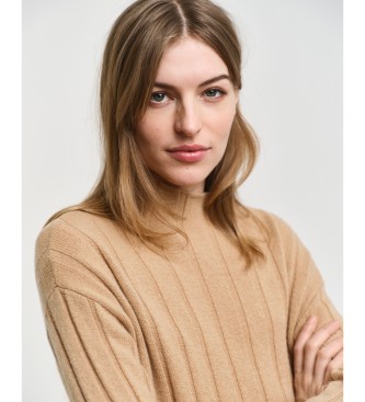 Gant Wool Pullover With Straight Neck And Wide Beige Ribbed Neckline