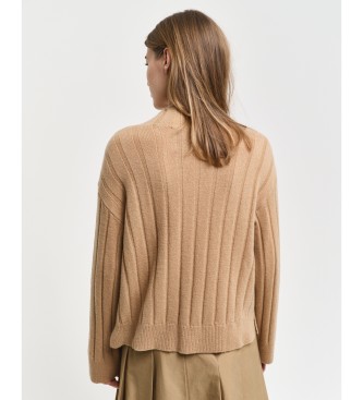 Gant Wool Pullover With Straight Neck And Wide Beige Ribbed Neckline