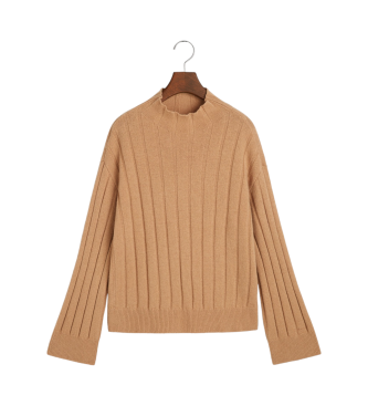 Gant Wool Pullover With Straight Neck And Wide Beige Ribbed Neckline