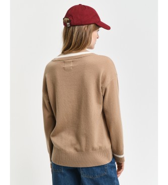 Gant Jumper i mycket fin frull med kontrasterande beige v-ringad krage