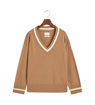 Gant Jumper i mycket fin frull med kontrasterande beige v-ringad krage