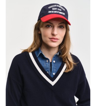 Gant Camisola de l de ovelha muito fina com gola em V contrastante em azul-marinho