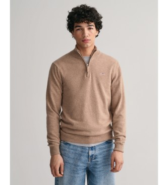 Gant Beigefarbener Pullover mit halbem Reiverschluss