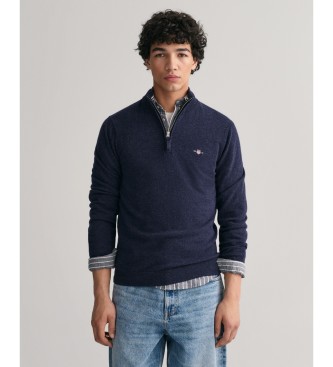 Gant Maglione blu navy con mezza zip in finissima lana di pecora