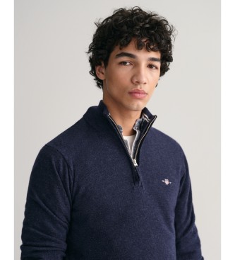 Gant Very fine sheep's wool jumper with navy half-zipper