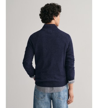 Gant Sehr feiner Pullover aus Schafwolle mit marinefarbenem Halbreiverschluss