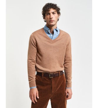 Gant Jersey de lana merino extrafina con cuello de pico marrn