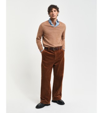 Gant Extra fine merino wool jumper with brown v-neck collar