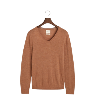 Gant Extra fine merino wool jumper with brown v-neck collar