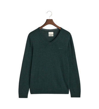 Gant Jersey de lana merino extrafina con cuello de pico verde