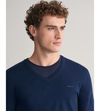 Gant Extra fine merino wool jumper with navy v-neck collar