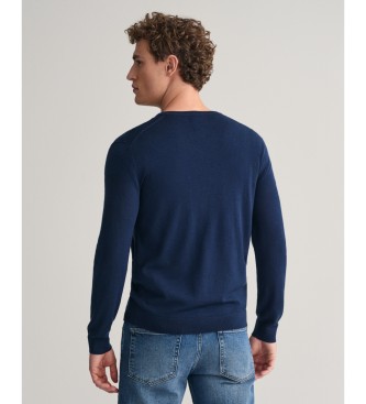 Gant Camisola de l merino extrafina com gola em V em azul-marinho