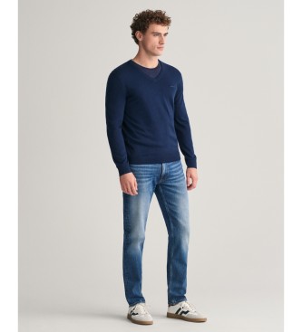 Gant Extra fine merino wool jumper with navy v-neck collar