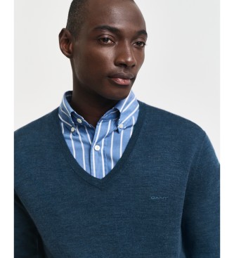 Gant Pullover aus extrafeiner Merinowolle mit marineblauem V-Ausschnitt