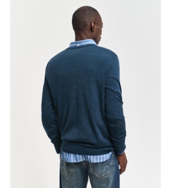 Gant Pullover aus extrafeiner Merinowolle mit marineblauem V-Ausschnitt