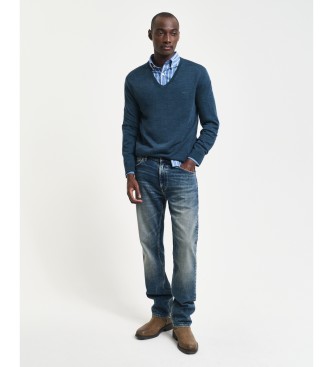 Gant Pull en laine mrinos extra fine avec col en V marine