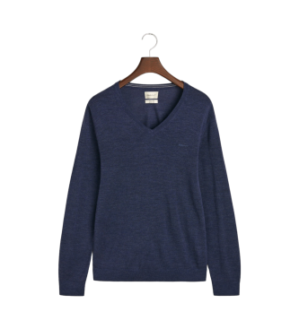 Gant Pullover aus extrafeiner Merinowolle mit marineblauem V-Ausschnitt