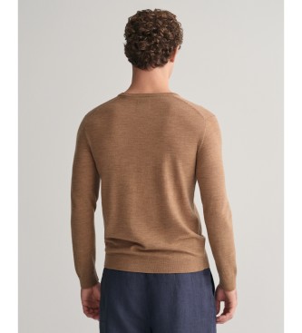 Gant Extra fine merino wool jumper with round collar brown