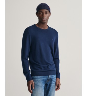 Gant Camisola de l merino extrafina com gola redonda em azul-marinho