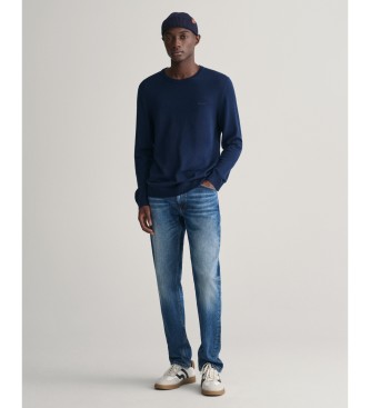 Gant Camisola de l merino extrafina com gola redonda em azul-marinho