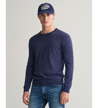 Gant Pullover aus extrafeiner Merinowolle mit marinefarbenem Rundhalsausschnitt