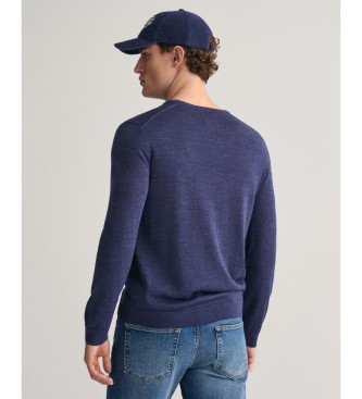 Gant Pullover aus extrafeiner Merinowolle mit marinefarbenem Rundhalsausschnitt