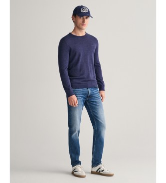 Gant Camisola de l merino extrafina com gola redonda em azul-marinho